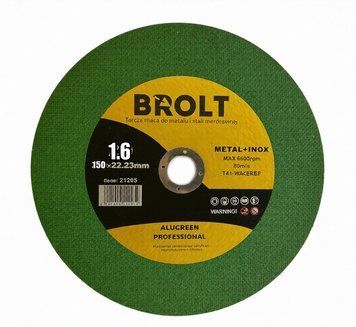 Круг отрезной 150*1,6*22,23 BROLT Профи AluGreen по металлу и нержавейке с оксидом алюминия 21203 фото